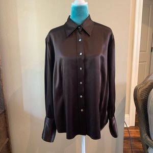 Stunning Lafayette 148 newyork Brown silk Size 14 button down top